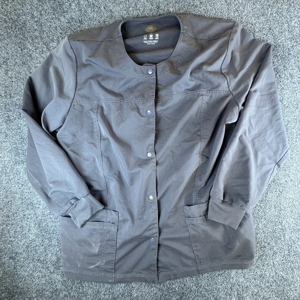 Dickies Balance Scrub Jacket Womens 2XL Pewter Gray Stretch Pockets Snap Front